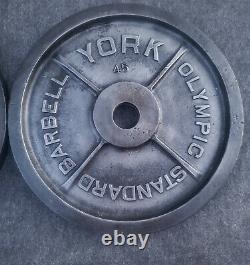Vintage York 45 Lb Milled Olympic Weight Plates (90 Pounds Total)