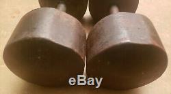Vintage York 50lb pair Cast Iron roundhead Dumbbells Weight round head pre USA