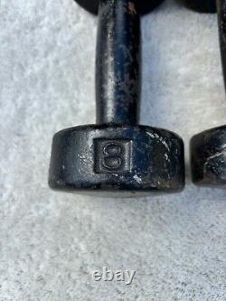 Vintage York 8 LB Dumbbell Cast Iron Single Roundhead Single USA Stamp Pair (2)