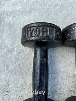 Vintage York 8 LB Dumbbell Cast Iron Single Roundhead Single USA Stamp Pair (2)