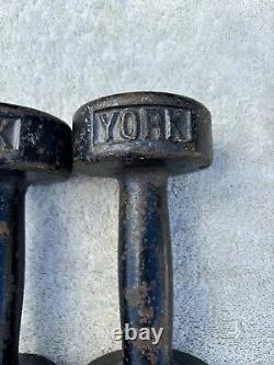Vintage York 8 LB Dumbbell Cast Iron Single Roundhead Single USA Stamp Pair (2)