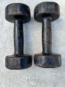 Vintage York 8 LB Dumbbell Cast Iron Single Roundhead Single USA Stamp Pair (2)