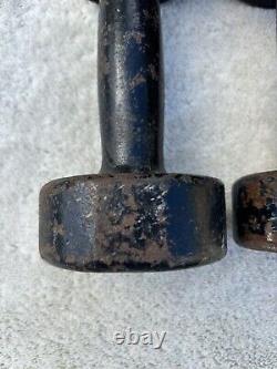 Vintage York 8 LB Dumbbell Cast Iron Single Roundhead Single USA Stamp Pair (2)