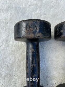 Vintage York 8 LB Dumbbell Cast Iron Single Roundhead Single USA Stamp Pair (2)