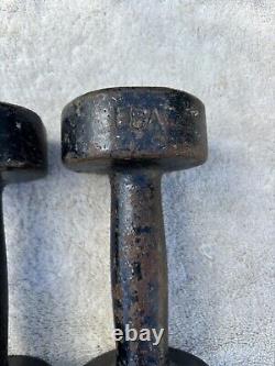 Vintage York 8 LB Dumbbell Cast Iron Single Roundhead Single USA Stamp Pair (2)