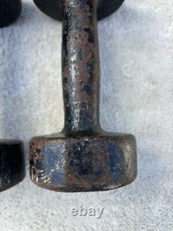 Vintage York 8 LB Dumbbell Cast Iron Single Roundhead Single USA Stamp Pair (2)