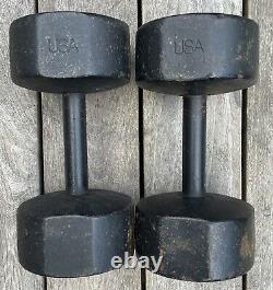Vintage York Pair 40 Lb Dumbbells 80 Lbs Total Roundhead Weight Barbell USA