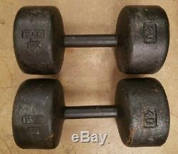 Vintage York US 40lb pair Cast Iron roundhead Dumbbells Weights round head