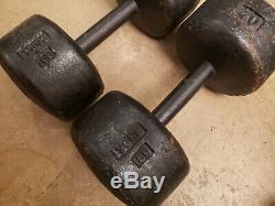 Vintage York US 40lb pair Cast Iron roundhead Dumbbells Weights round head