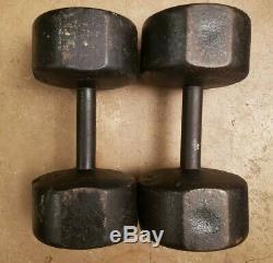 Vintage York US 40lb pair Cast Iron roundhead Dumbbells Weights round head