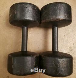 Vintage York US 40lb pair Cast Iron roundhead Dumbbells Weights round head