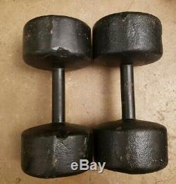 Vintage York US 40lb pair Cast Iron roundhead Dumbbells Weights round head