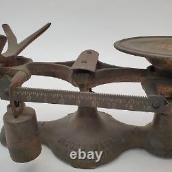 Vtg Antique NY Jacobs Bros Cast Iron Type 77 Candy Scale 6lbs Weight & Brass Pan