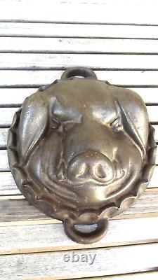 Vtg Cast Iron Pig Head Face Baking Cheese Mold 6 lbs / 9 VGC Free S/H