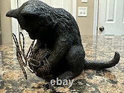 Vtg Cast Iron Playful Cat Copper Wire Ball Yarn Doorstop 3.5 lbs Kitten Sitting