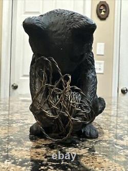 Vtg Cast Iron Playful Cat Copper Wire Ball Yarn Doorstop 3.5 lbs Kitten Sitting