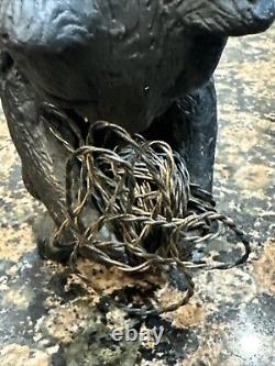 Vtg Cast Iron Playful Cat Copper Wire Ball Yarn Doorstop 3.5 lbs Kitten Sitting