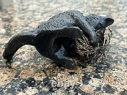 Vtg Cast Iron Playful Cat Copper Wire Ball Yarn Doorstop 3.5 lbs Kitten Sitting