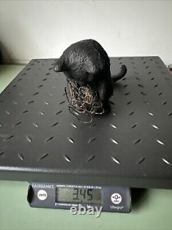 Vtg Cast Iron Playful Cat Copper Wire Ball Yarn Doorstop 3.5 lbs Kitten Sitting