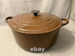 Vtg Le Creuset E Dark Brown Enameled Cast Iron Dutch Oven Pot 4.5 Qt Ridges Lid