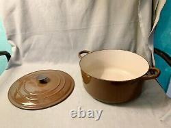 Vtg Le Creuset E Dark Brown Enameled Cast Iron Dutch Oven Pot 4.5 Qt Ridges Lid