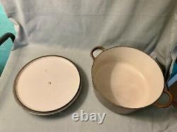 Vtg Le Creuset E Dark Brown Enameled Cast Iron Dutch Oven Pot 4.5 Qt Ridges Lid