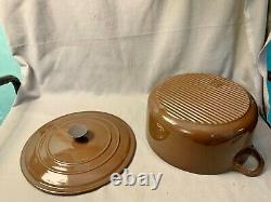 Vtg Le Creuset E Dark Brown Enameled Cast Iron Dutch Oven Pot 4.5 Qt Ridges Lid