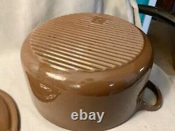 Vtg Le Creuset E Dark Brown Enameled Cast Iron Dutch Oven Pot 4.5 Qt Ridges Lid