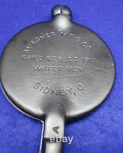 Wagner Mfg. Co. Sidney O Wafer Iron Pat'd Feb 22, 1910 with detachable Handle