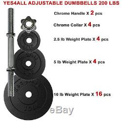 Yes4All 200 lb Adjustables Dumbbell Set Cast Iron Dumbbell Weight Plates Workout