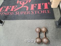 York Barbell 50 lb. Globe Dumbbell Weights Rare Vintage Handles are Straight