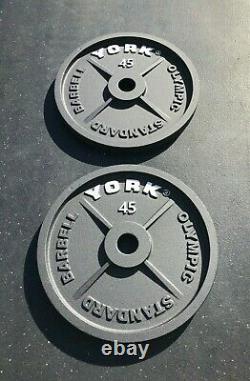 York Barbell CAST IRON Olympic 45 lb Plates PAIR Brand New 2 inch hole