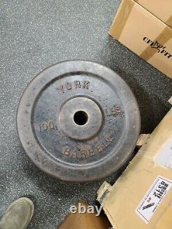 York Barbell Weights 100 lb. Olympic Plates Rare Vintage Plates Made in US