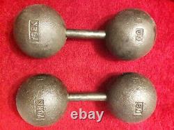 York vintage 60lb globe circus dumbbell weights a pair