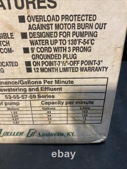 Zoeller M53 Mighty-Mate 53-D Cast Iron Sump Pump, Automatic NOS VINTAGE 1996