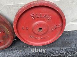 2 Assiettes de poids de barre de billard en fonte de 50 lb rouge vintage standard vintage 1