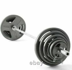 300 Lb Olympic Weight Set Weider Cast Iron Hammertone Plaques 7ft Barbell Collars