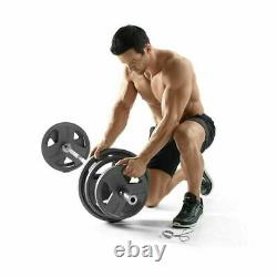 300 Lb Olympic Weight Set Weider Cast Iron Hammertone Plaques 7ft Barbell Collars