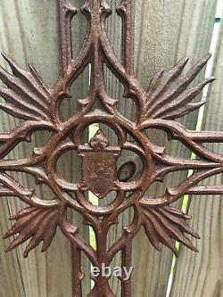 4' Antique Sand Cast Iron Cross Garden Française Crucifix Cemetary Memorial £ 30