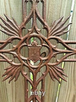 4' Antique Sand Cast Iron Cross Garden Française Crucifix Cemetary Memorial £ 30