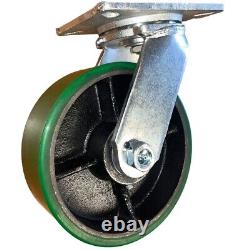 8 x 3 Roulettes pivotantes en polyuréthane sur fonte 2500 lb. Capacité de charge