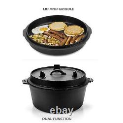 9 Quart Marmite en Fonte Préassaisonnée avec Couvercle et Outil de Levage de Couvercle pour Camping