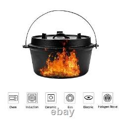 9 Quart Marmite en Fonte Préassaisonnée avec Couvercle et Outil de Levage de Couvercle pour Camping