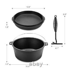 9 Quart Marmite en Fonte Préassaisonnée avec Couvercle et Outil de Levage de Couvercle pour Camping