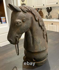 Antique 12 en Fonte Décorative Tête de Cheval en Fonte Poteau d'Attache Haut de 14 lbs