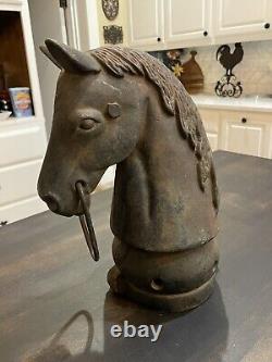 Antique 12 en Fonte Décorative Tête de Cheval en Fonte Poteau d'Attache Haut de 14 lbs