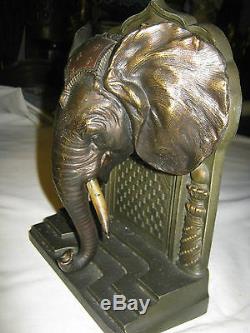 Antique 19 1/2 Lb Bradley Hubbard Fonte Défenses D'éléphant Sculpture Art Bookends