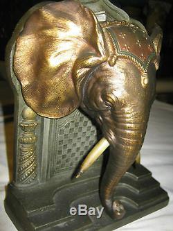 Antique 19 1/2 Lb Bradley Hubbard Fonte Défenses D'éléphant Sculpture Art Bookends
