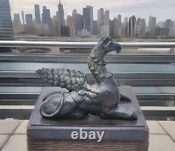 Antique 27.5 lb 15 Fonte de fonte de bronze Architectural Griffin Building Topper Decor