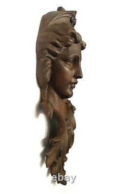 Antique Grand 20 ́ ́ & 40 Lbs Iron Femme Athena Déesse Face Mur D'art Porte De Jardin D'art